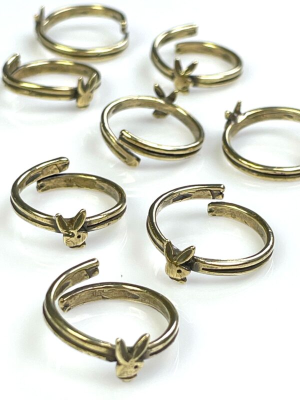 *HANDMADE IN LA* MINI PLAYBOY DOUBLE WRAP SHANK POLISHED ANTIQUE BRASS ADJUSTABLE RING