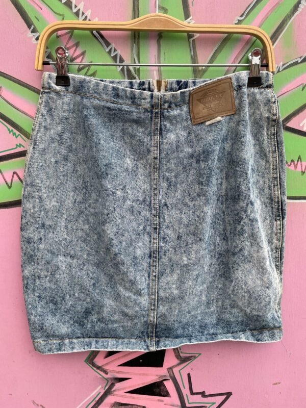 *AS-IS* 1980S ACID WASH DENIM MINI SKIRT FULL ZIP FRONT