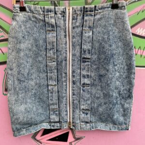 Photo detail:*AS-IS* 1980S ACID WASH DENIM MINI SKIRT FULL ZIP FRONT