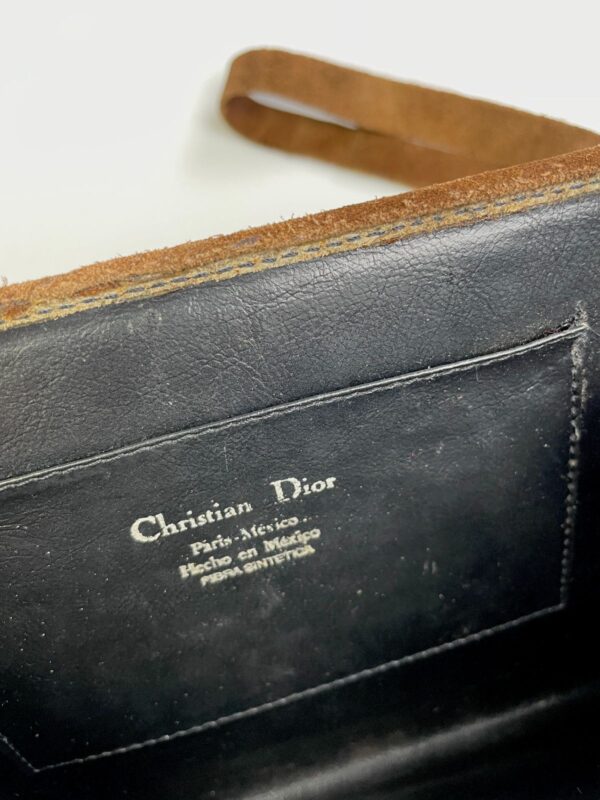 RETRO SUEDE & GOLD LUREX JACQUARD MONOGRAM CLUTCH W/ LEATHER INTERIOR & REMOVABLE SUEDE BAND - MADE IN MEXICO