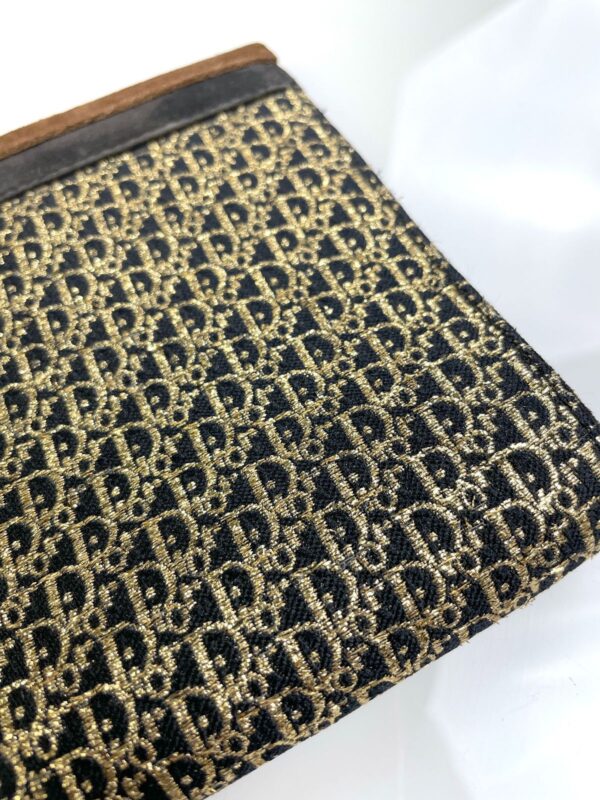 RETRO SUEDE & GOLD LUREX JACQUARD MONOGRAM CLUTCH W/ LEATHER INTERIOR & REMOVABLE SUEDE BAND - MADE IN MEXICO