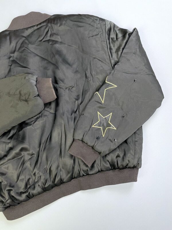 1980S-90S 100% SILK EMBROIDERED STARS & RHINESTONE ZIP-UP BOMBER JACKET, RIBBED COLLAR & CUFFS