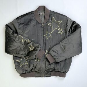 Photo detail:1980S-90S 100% SILK EMBROIDERED STARS & RHINESTONE ZIP-UP BOMBER JACKET, RIBBED COLLAR & CUFFS