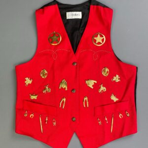 Photo detail:SO ADORABLE! 1980S-90S RED VEST FULLY EMBELLISHED BRASS WESTERN CHARMS