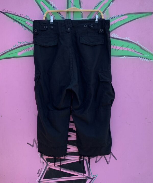 COOL! *LOCAL DESIGNER* OVERDYED MULTI POCKET MILITARY PANTS, CROPPED RAW HEM