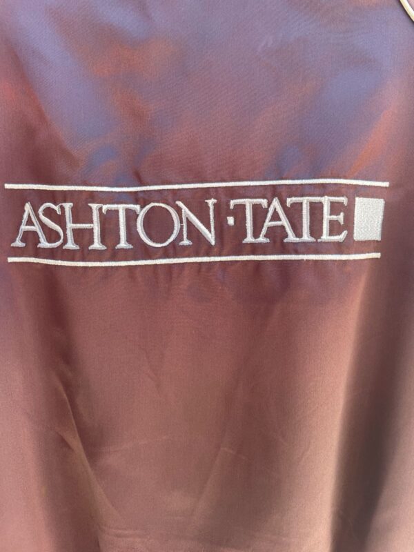 1980S EMBROIDERED ASHTON-TATE SOFTWARE COMPANY ACETATE ZIP-UP JACKET, SILVER PIPING