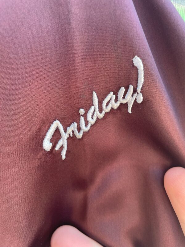 1980S EMBROIDERED ASHTON-TATE SOFTWARE COMPANY ACETATE ZIP-UP JACKET, SILVER PIPING