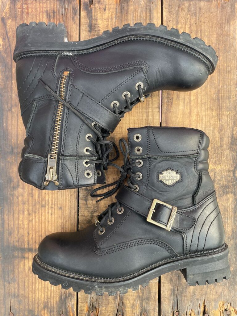 HARLEY DAVIDSON BIKER BOOTS W/ BUCKLE AND SIZE ZIPPER