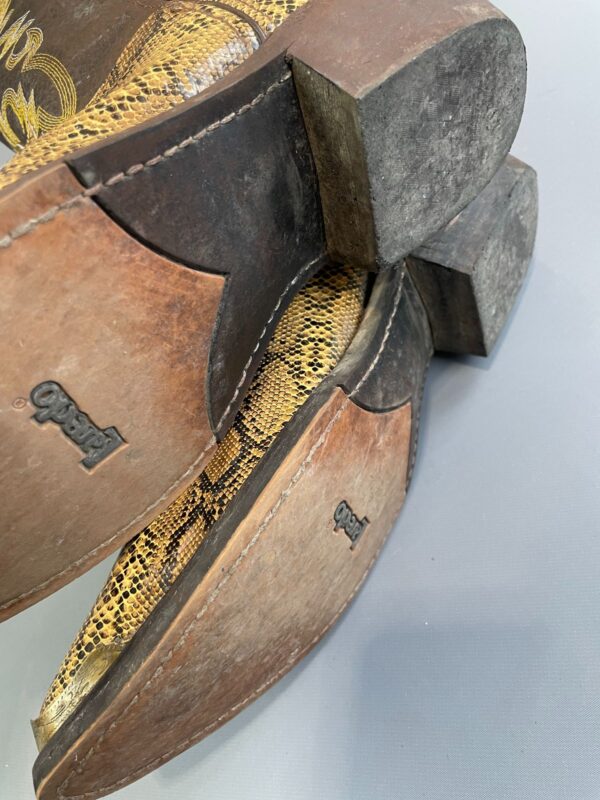 CLASSIC 2-TONE WESTERN MONTY FAUX SNAKESKIN POINTED TOE COWBOY BOOTS WITH BRASS TOE CAP