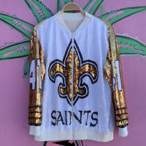 Photo detail:SEQUIN NEW ORLEANS SAINTS ZIPUP JACKET FLEUR-DE-LIS #41 KAMARA