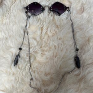 Photo detail:#BURNINGMAN! STUDDED DIAMOND FRAME METAL SUNGLASSES WITH HANGING CHAINS & CRYSTAL EMBELLISHMENTS