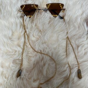 Photo detail:#BURNINGMAN! STUDDED TRIANGLE FRAME METAL SUNGLASSES WITH HANGING CHAINS