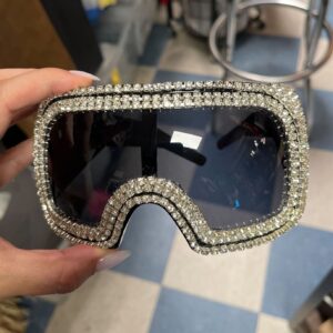 Photo detail:OVERSIZED WRAP AROUND BLACK LENSE RHINESTONE SUNGLASSES