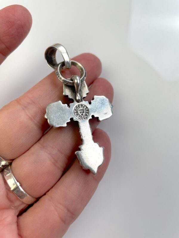 ORNATE FLEUR DE LYS FILIGREE CROSS 925 STERLING SILVER WITH BAIL