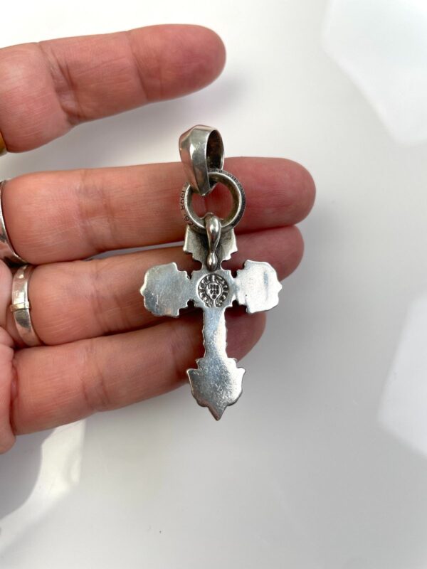 ORNATE FLEUR DE LYS FILIGREE CROSS 925 STERLING SILVER WITH BAIL