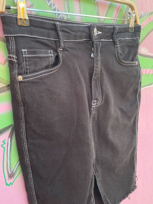BLACK STRETCH PENCIL SKIRT, CONTRAST STITCHING