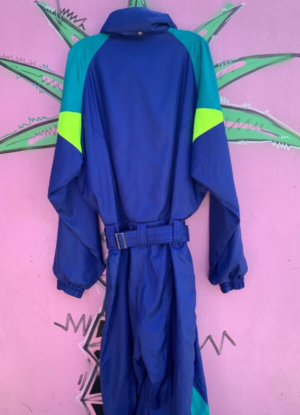 *AS IS* COLOR BLOCK ONE PIECE SNAP BUTTON BIB BELTED SKI SUIT