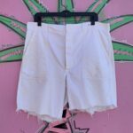 *AS-IS* RAD! 1960S RETRO DISTRESSED WHITE COTTON CUT OFF WORKWEAR SHORTS LONGER CUT