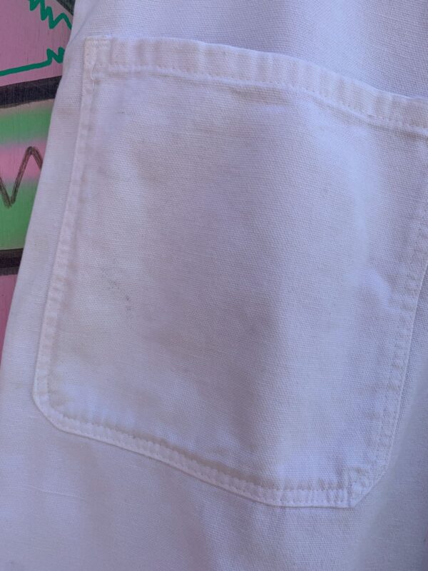 *AS-IS* RAD! 1960S RETRO DISTRESSED WHITE COTTON CUT OFF WORKWEAR SHORTS LONGER CUT