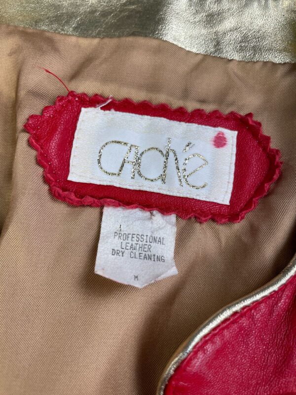 TOTALLY RADICAL!! 1980S LIPSTICK RED LEATHER CAPTAINS JACKET GOLD PLATED SUN BUTTONS