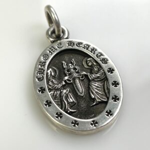 Photo detail:925 STERLING SILVER CHROME HEARTS OVAL ANGEL MEDALLION CHARM ROSARY PENDANT