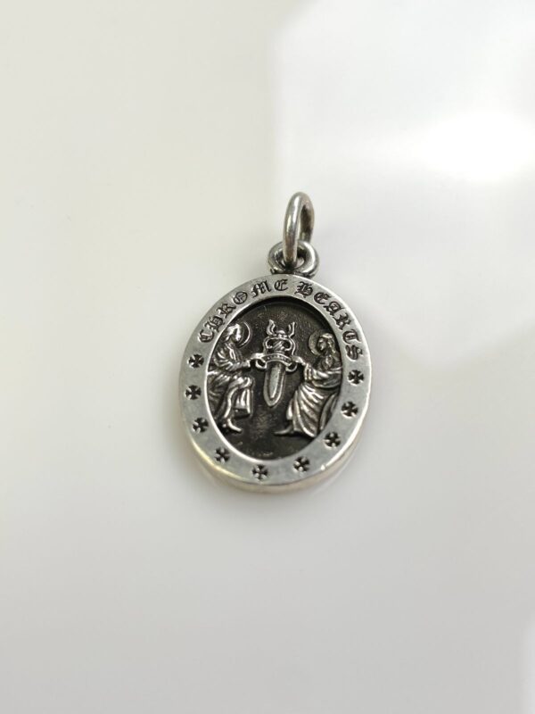 925 STERLING SILVER CHROME HEARTS OVAL ANGEL MEDALLION CHARM ROSARY PENDANT