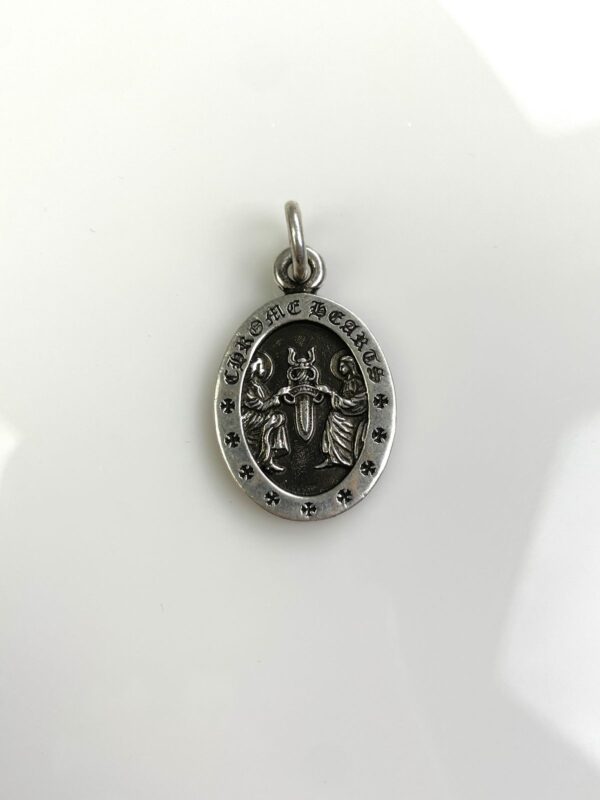 925 STERLING SILVER CHROME HEARTS OVAL ANGEL MEDALLION CHARM ROSARY PENDANT