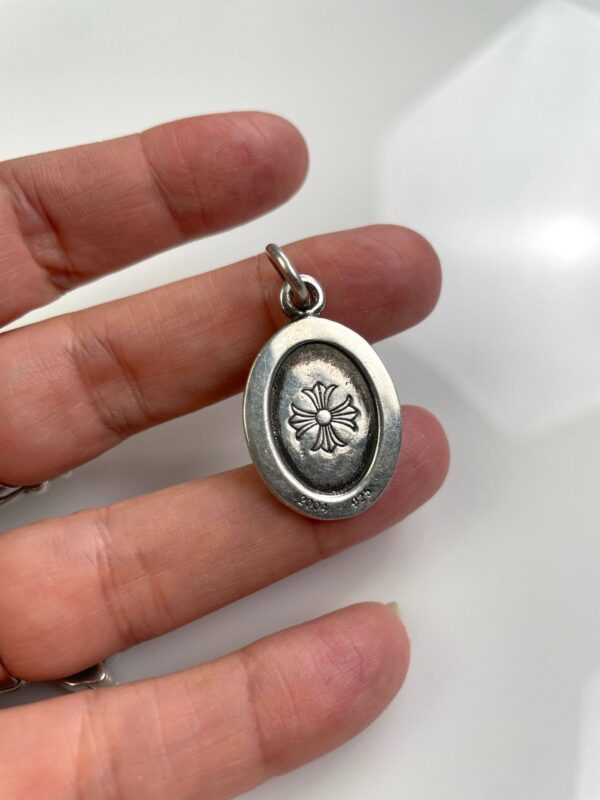 925 STERLING SILVER CHROME HEARTS OVAL ANGEL MEDALLION CHARM ROSARY PENDANT