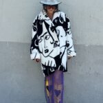 PICASSO FACE ABSTRACT ART FAUX FUR COAT