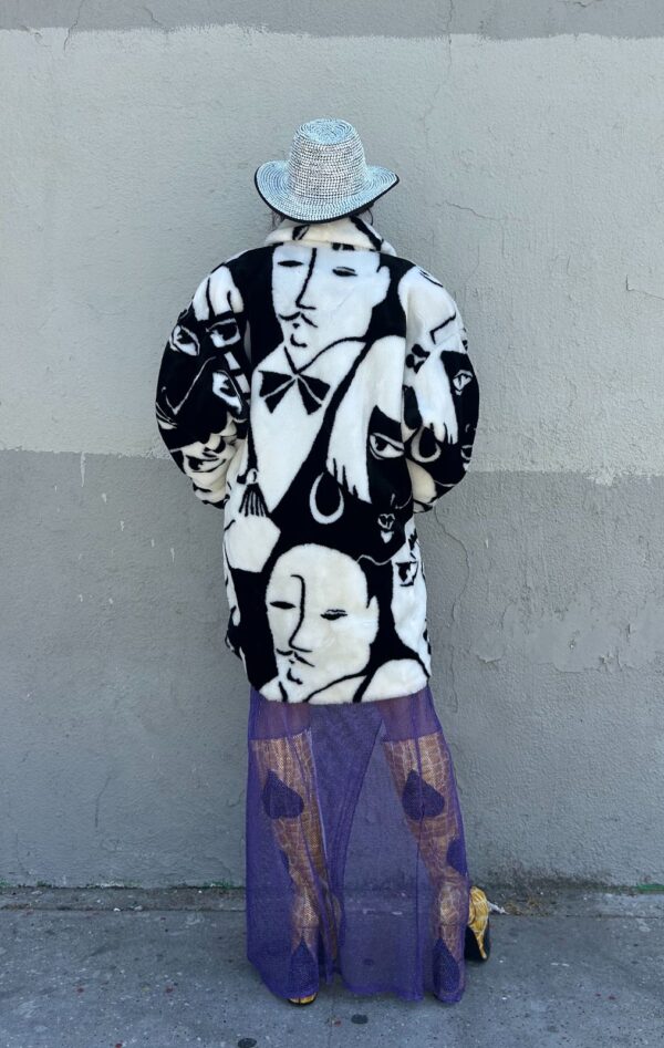 PICASSO FACE ABSTRACT ART FAUX FUR COAT