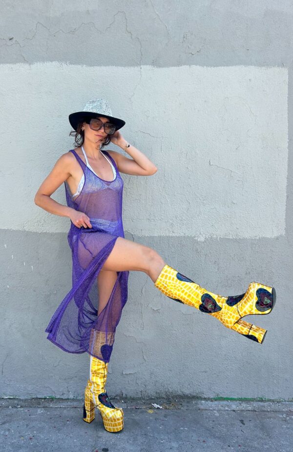 INSANE! 1990S | EARLY Y2K MADE IN SPAIN! CROC PATENT LEATHER KNEE HIGH PLATFORM BOOTS HEART PATCHWORK APPLIQUES