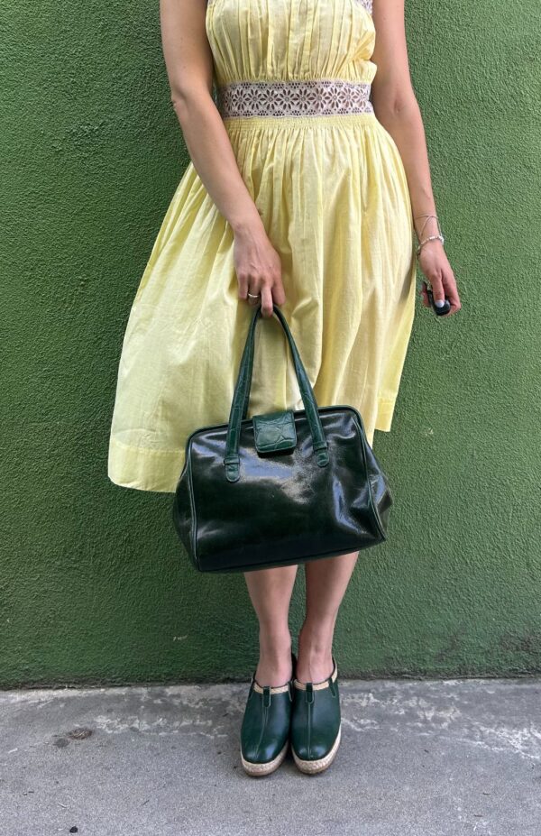 MINI GLADSTONE EMBOSSED STRAP TRIM GREEN TWO TONE BAG