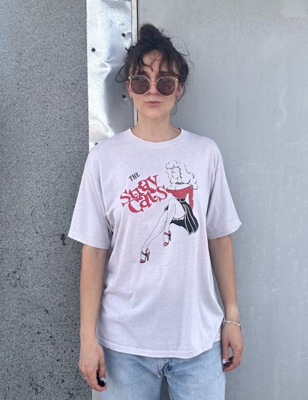 *AS-IS* RARE! 1980S THE STRAY CATS CARTOON PIN UP GRAPHIC SINGLE STITCH T-SHIRT