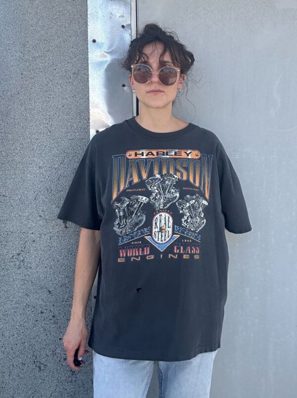 *AS-IS* 1990S PERFECTLY FADED & BOXY HARLEY DAVIDSON WORLD CLASS ENGINES LOS ANGELES GRAPHIC T-SHIRT