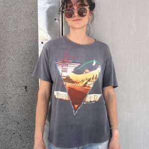 HANES 100% COTTON 1988 LED ZEPPELIN FUTURISTIC BLIMP FOUR SYMBOLS 1988 SINGLE STITCH GRAPHIC T-SHIRT - PERFECTLY FADED in GRAY