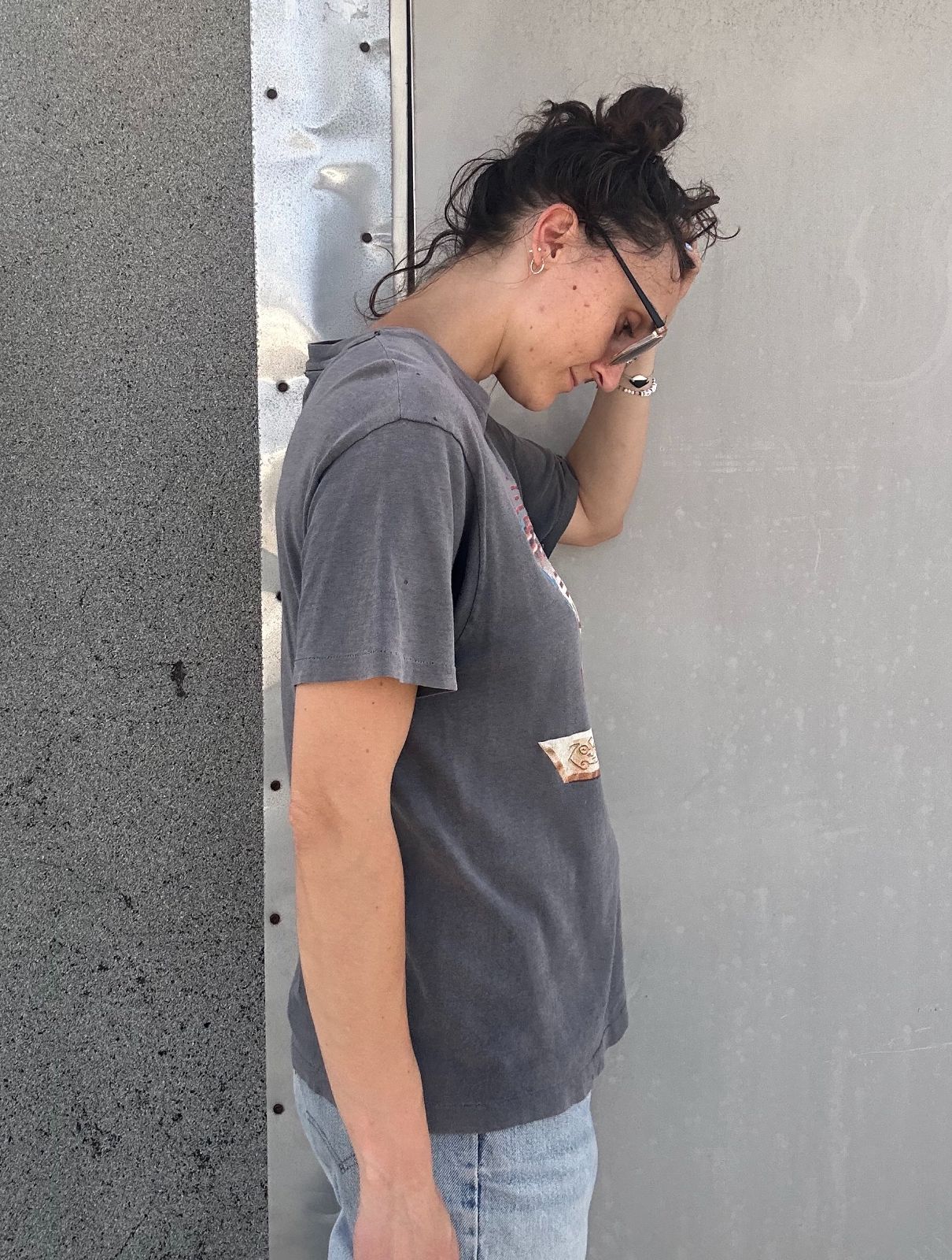 HANES 100% COTTON 1988 LED ZEPPELIN FUTURISTIC BLIMP FOUR SYMBOLS 1988 SINGLE STITCH GRAPHIC T-SHIRT - PERFECTLY FADED in GRAY