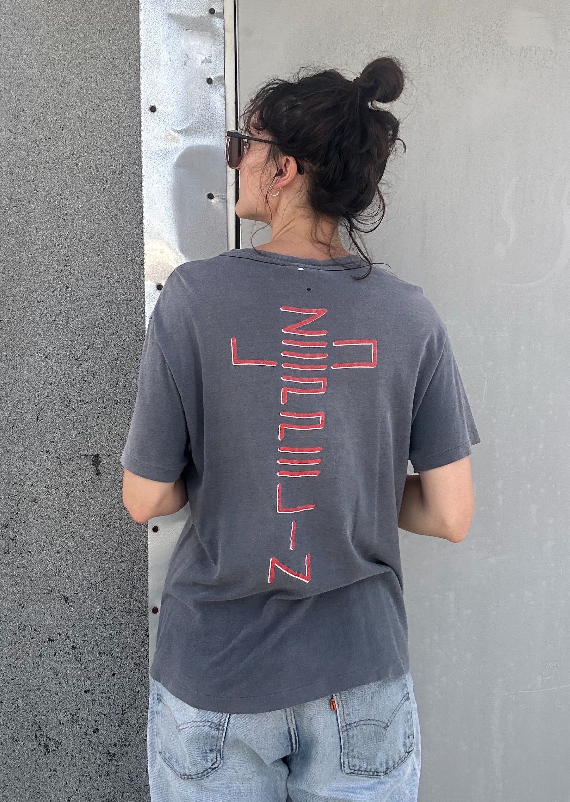 HANES 100% COTTON 1988 LED ZEPPELIN FUTURISTIC BLIMP FOUR SYMBOLS 1988 SINGLE STITCH GRAPHIC T-SHIRT - PERFECTLY FADED in GRAY