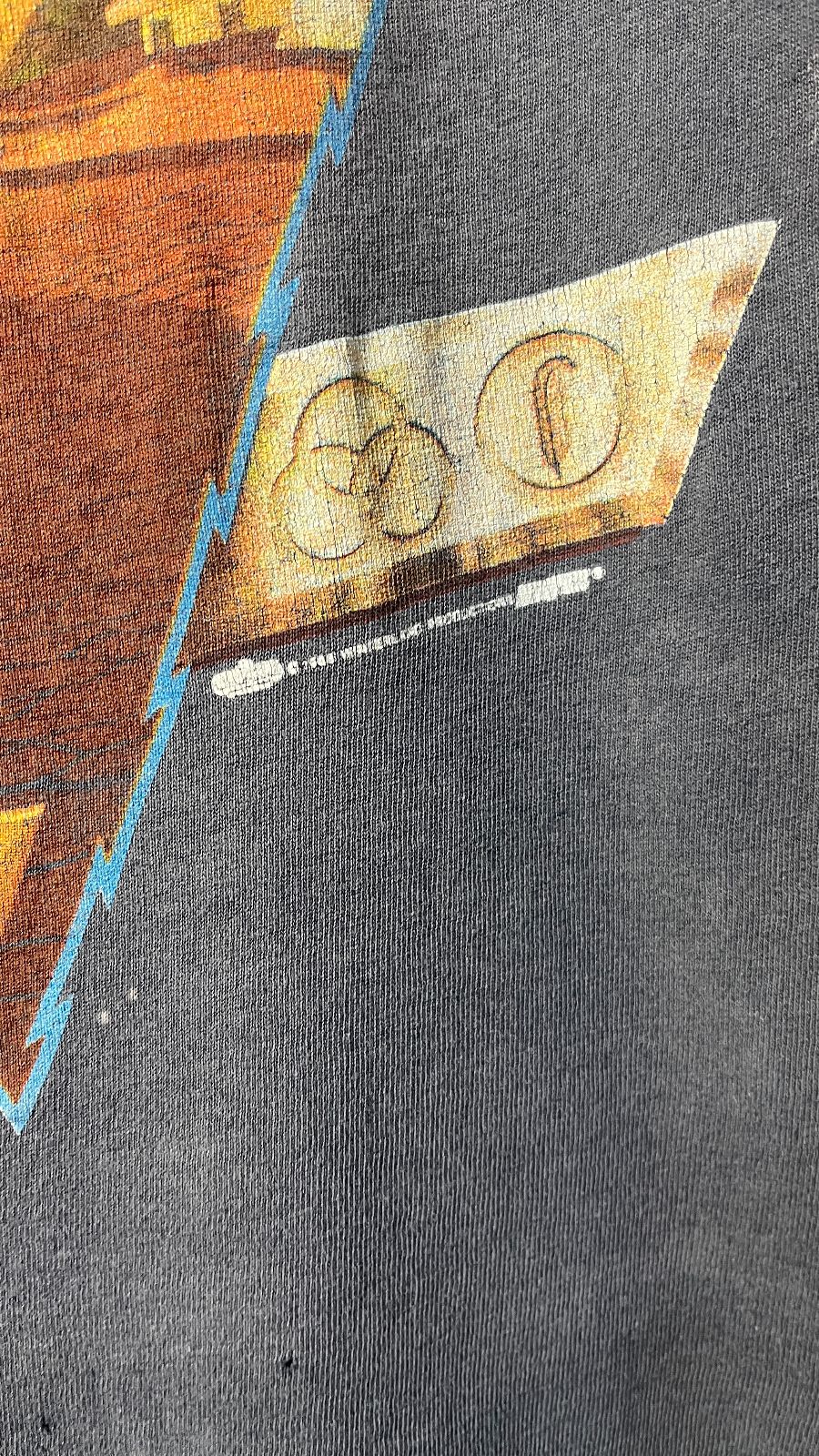 HANES 100% COTTON 1988 LED ZEPPELIN FUTURISTIC BLIMP FOUR SYMBOLS 1988 SINGLE STITCH GRAPHIC T-SHIRT - PERFECTLY FADED in GRAY