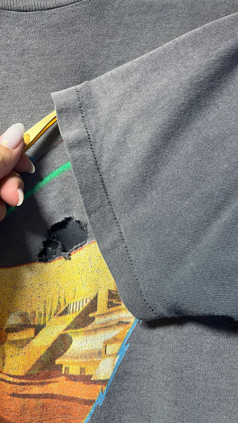 HANES 100% COTTON 1988 LED ZEPPELIN FUTURISTIC BLIMP FOUR SYMBOLS 1988 SINGLE STITCH GRAPHIC T-SHIRT - PERFECTLY FADED in GRAY