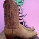 SNIP TOE TWO TONE LEATHER STITCH PANEL COWBOY BOOTS