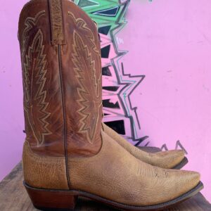Photo detail:SNIP TOE TWO TONE LEATHER STITCH PANEL COWBOY BOOTS