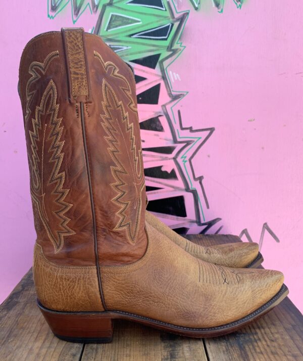 SNIP TOE TWO TONE LEATHER STITCH PANEL COWBOY BOOTS