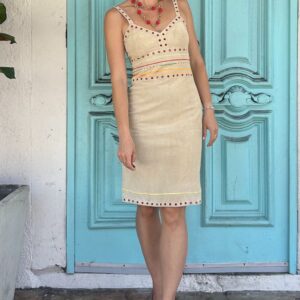 Photo detail:SO FUN! 1990S-Y2K GROMMETTED & EMBROIDERED SUEDE SWEETHEART DRESS