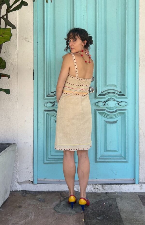 SO FUN! 1990S-Y2K GROMMETTED & EMBROIDERED SUEDE SWEETHEART DRESS