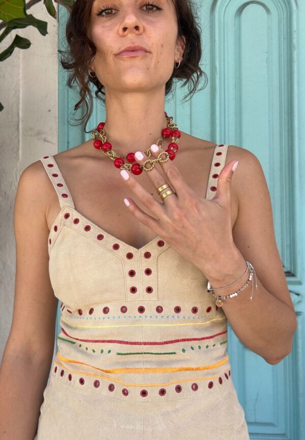 RETRO TWISTED CHAINLINK & ACRYLIC BAUBLE NECKLACE