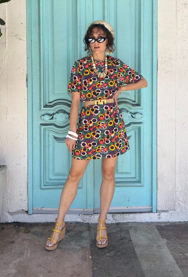 SO CUTE!!! 1960S FUNKY FLORAL PRINT SHORT SLEEVE SHIFT DRESS, TALON ZIPPER