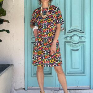 Photo detail:SO CUTE!!! 1960S FUNKY FLORAL PRINT SHORT SLEEVE SHIFT DRESS, TALON ZIPPER