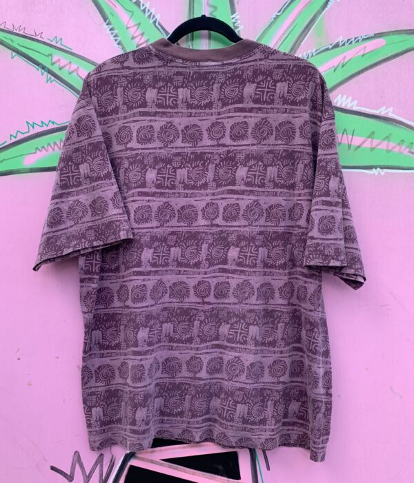 LATE 1990S MADE IN USA TONAL TRIBAL PRINT T-SHIRT RINGER COLLAR