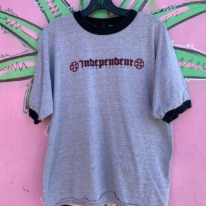 Photo detail:LATE 1990S | EARLY Y2K HEATHER GREY INDEPENDENT TRUCKS RINGER TEE CROPPED FIT