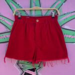 *AS-IS* 1970S-80S CHERRY RED PLEATED CUT OFF CORDUROY SHORTS